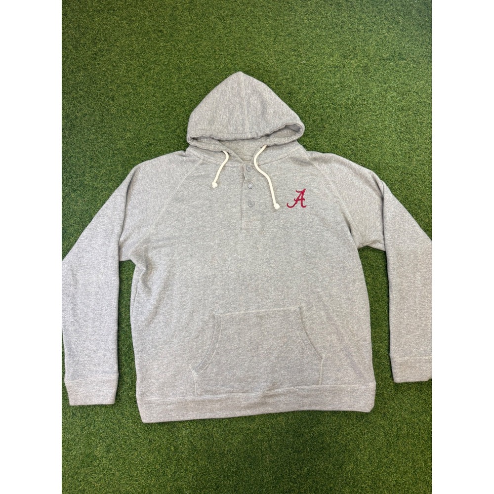 Alabama Crimson‎ Tide Henley Hoodie Mens Medium Gray Embroidered Logo Super Cozy